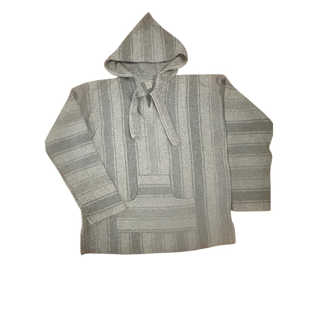 Vintage Artisanias Mickey Woven Baja Hoodie Mexican Serape Pullover Sweater SZ L